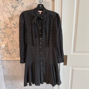 Rebecca Taylor Silk Blend Polka Dot Tie Neck Dress Black Size 0